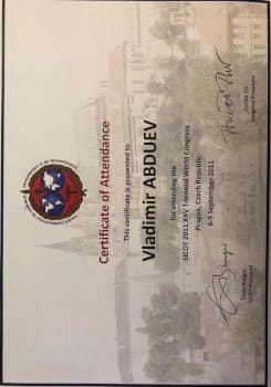Сертификат участника Трехгодичного Всемирного Конгресса Международного Сообщества Хирургов, Ортопедов и Травматологов